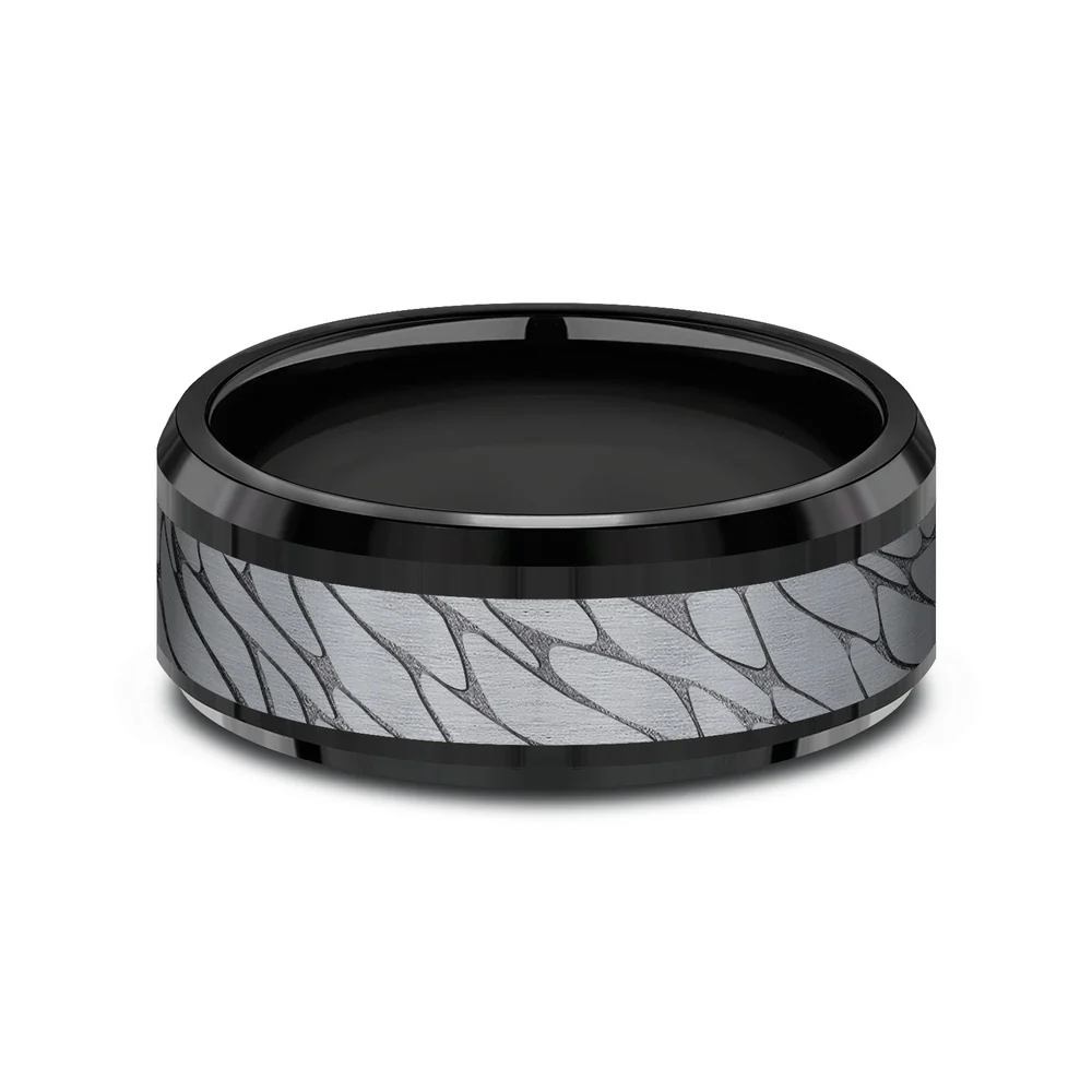 The Dino Men's Wedding Band in Black Titanium and Grey Tantalum - 8mm Width by Tantalum - Image 3