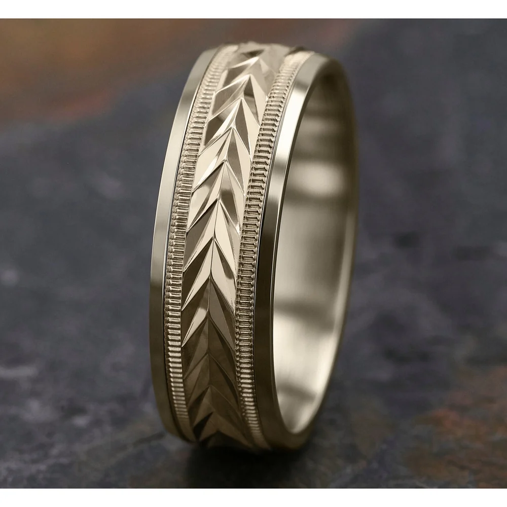 The District Men's Wedding Band in 14K Yellow Gold - 7mm by Benchmark - Image 4