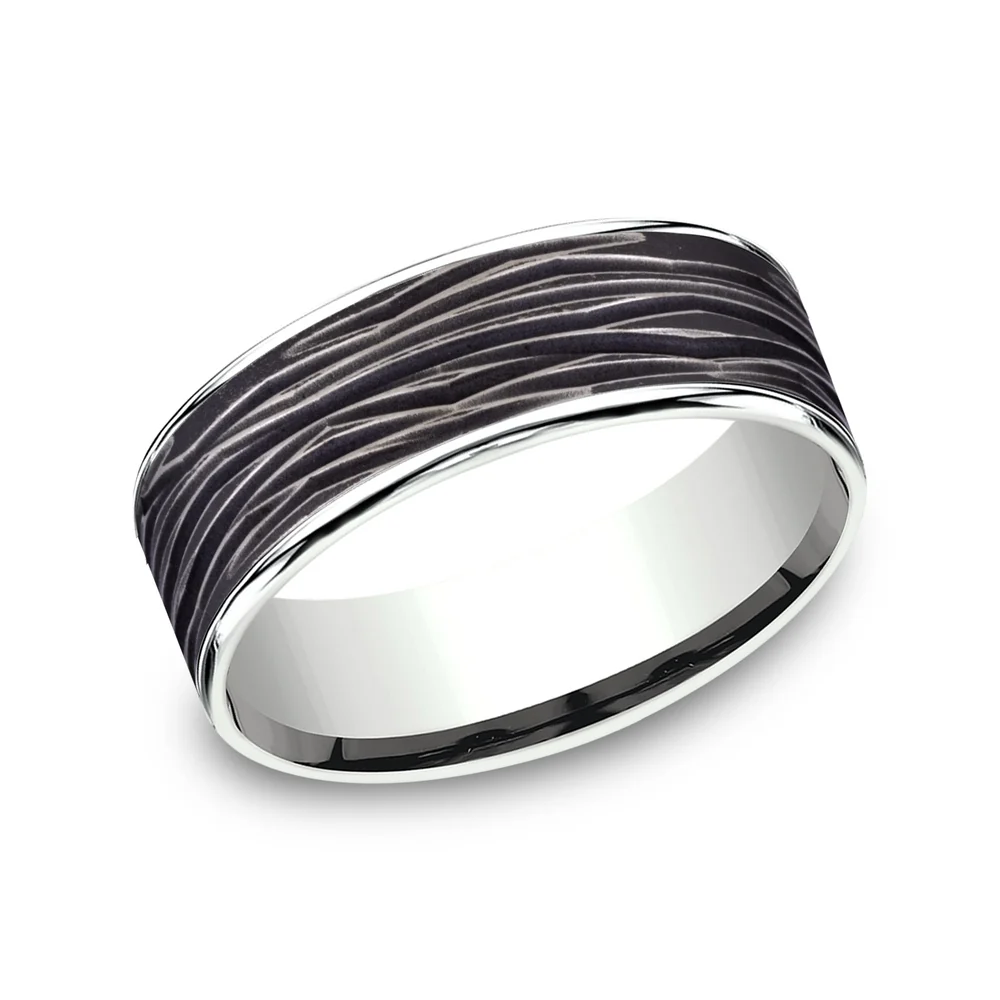 The Dryad Men's Wedding Band in 14K White Gold and Black Titanium - 7.5mm Width by Ammara Stone