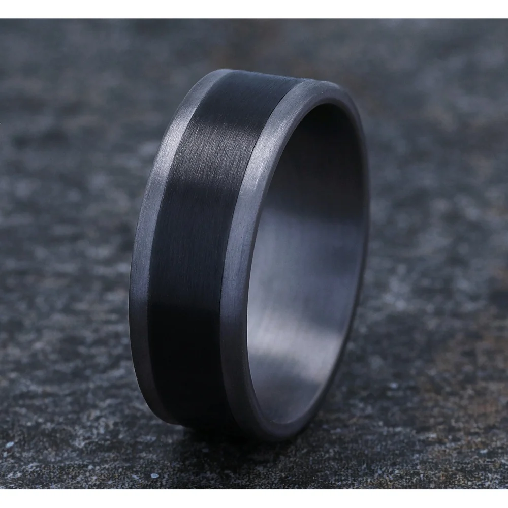 The Duke Men's Wedding Band in Grey Tantalum and Black Titanium - 8mm Width by Tantalum - Image 4