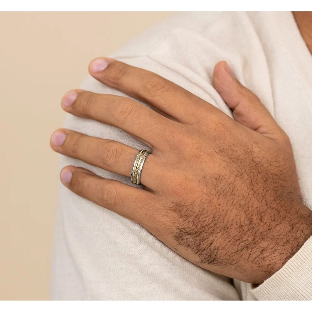The Elector Men's Wedding Band in 14K White and Yellow Gold - 6mm Width by Benchmark - Image 5