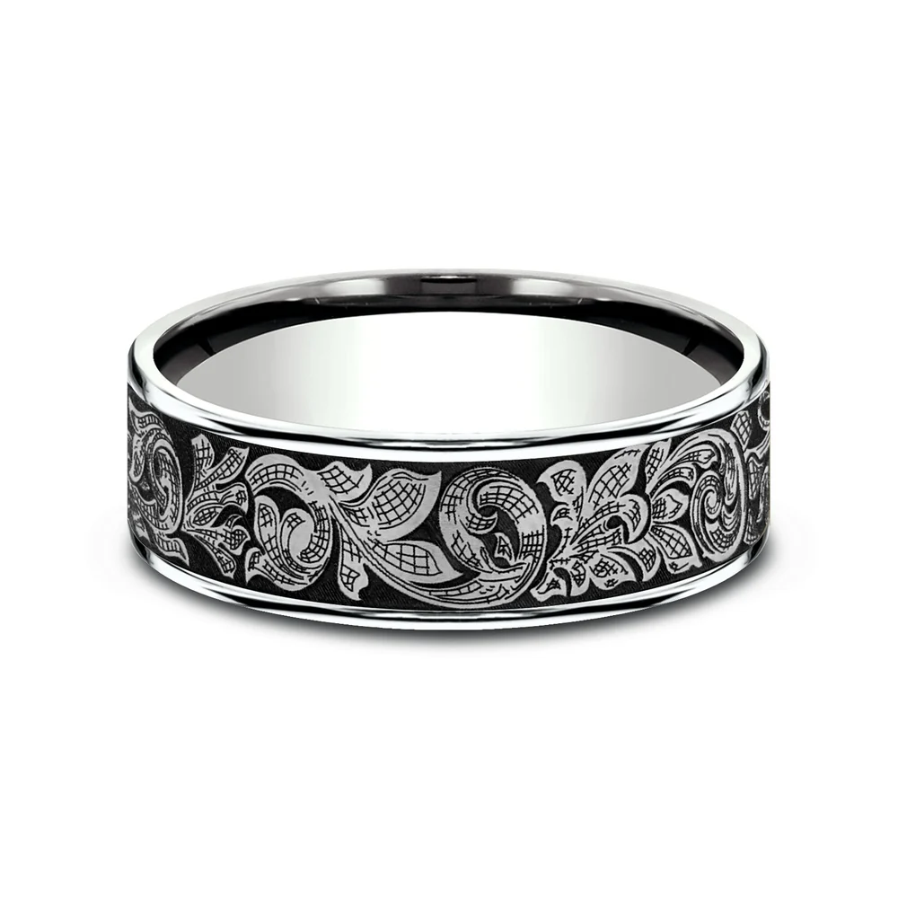 The Embassy Men's Wedding Band in 14K White Gold and Grey Tantalum - 7.5mm Width by Ammara Stone - Image 3