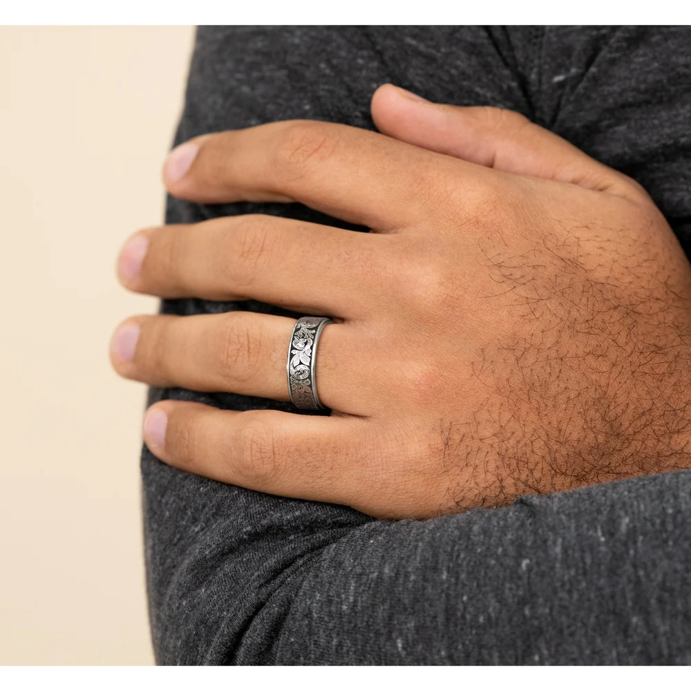 The Embassy Men's Wedding Band in 14K White Gold and Grey Tantalum - 7.5mm Width by Ammara Stone - Image 5