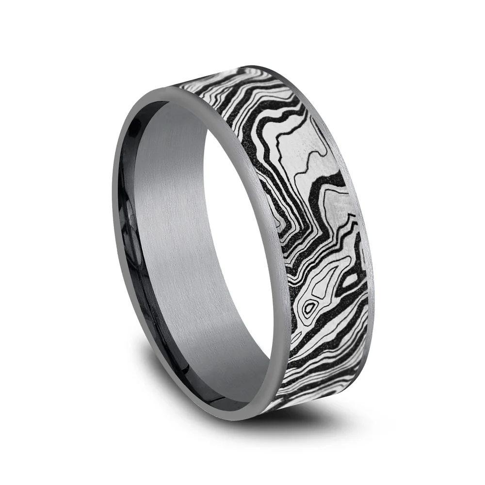 The Explorer Men's Wedding Band in Grey Tantalum and Grey/Black Titanium - 7.5mm Width by Brook and Branch - Image 2