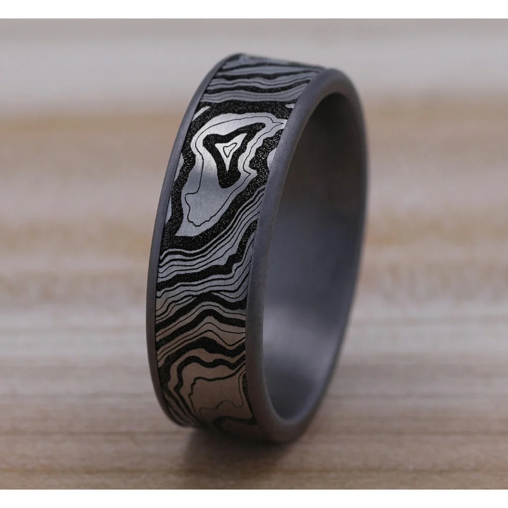 The Explorer Men's Wedding Band in Grey Tantalum and Grey/Black Titanium - 7.5mm Width by Brook and Branch - Image 4