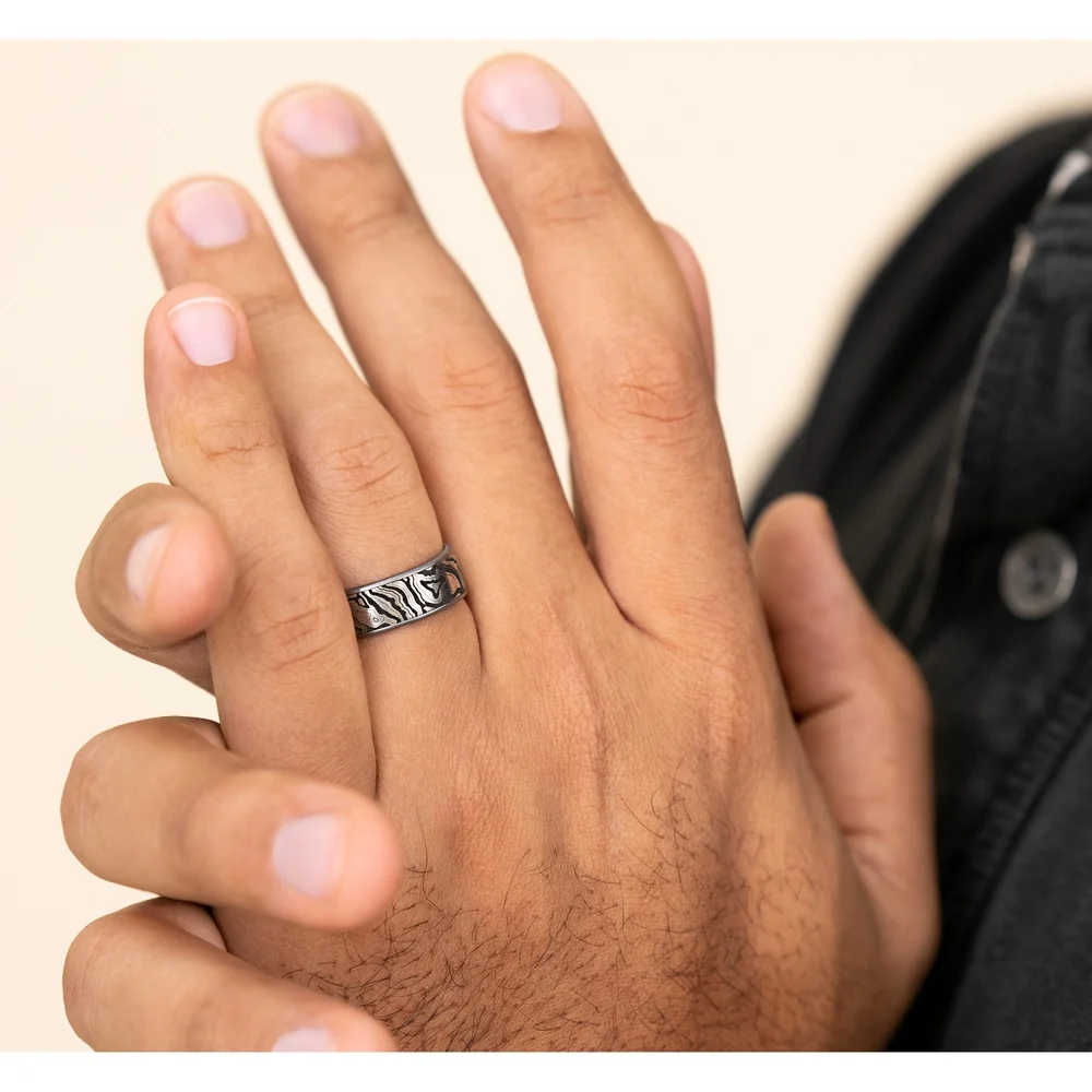 The Explorer Men's Wedding Band in Grey Tantalum and Grey/Black Titanium - 7.5mm Width by Brook and Branch - Image 5