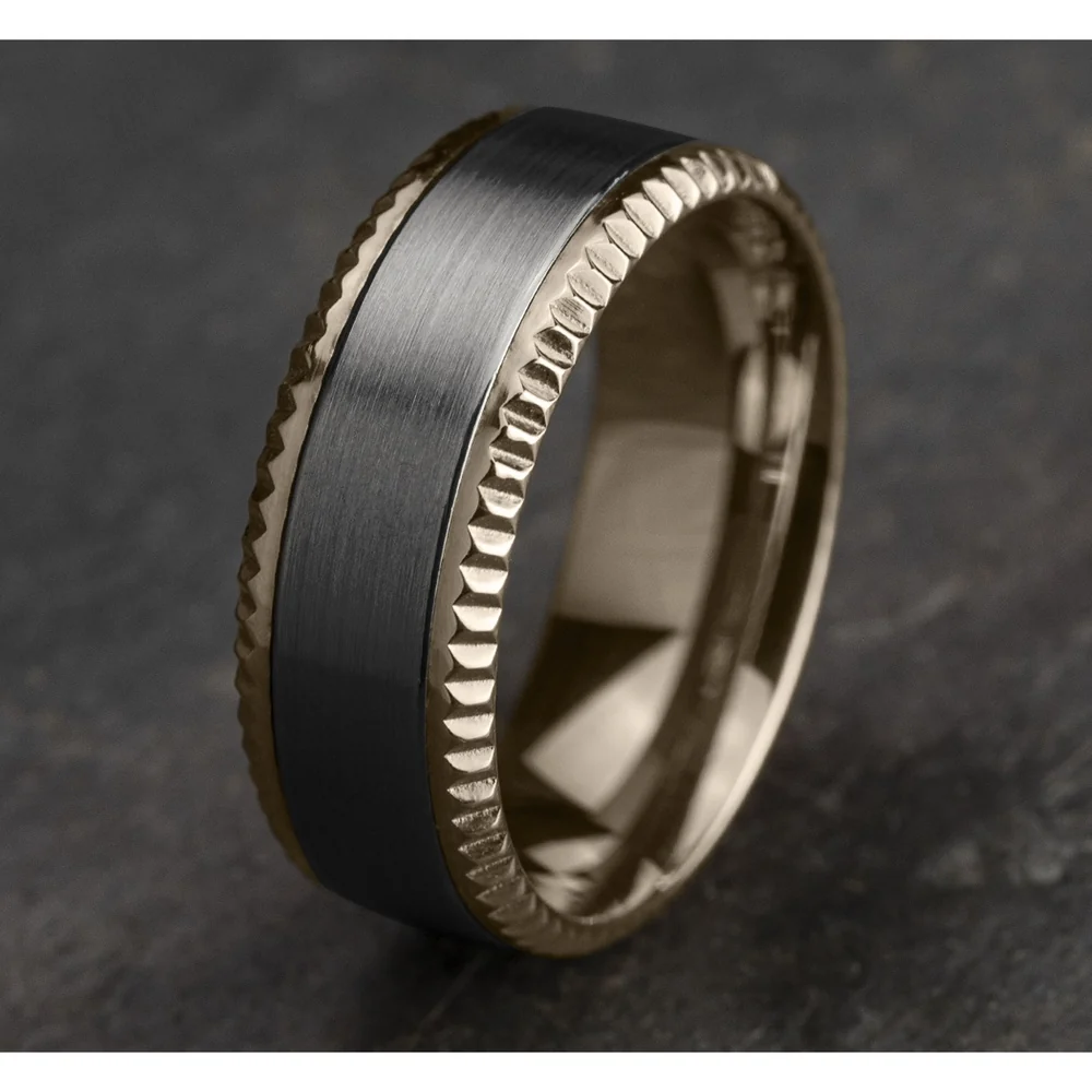 The General Men's Wedding Band in 14K Rose Gold and Grey Tantalum - 8mm Width by Ammara Stone - Image 4
