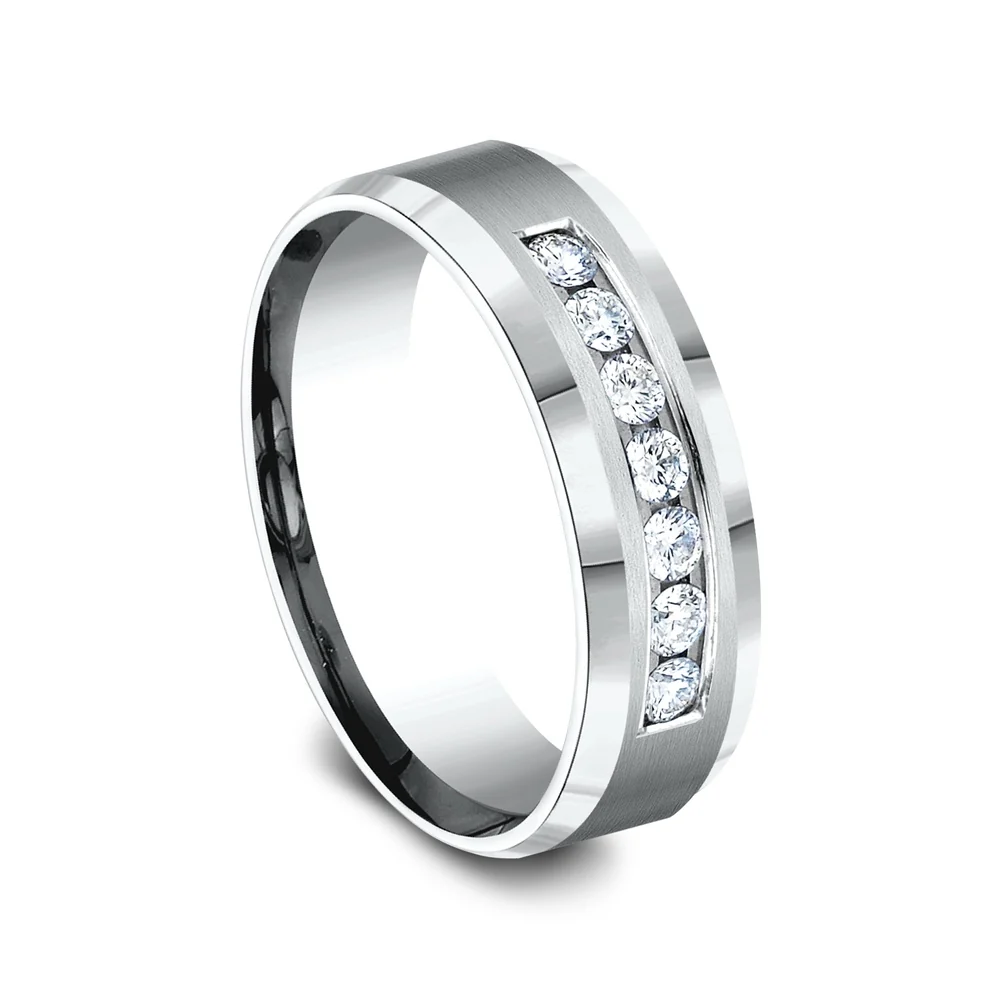 The Gentleman Men's Wedding Band in 14K White Gold - 7mm Width by Benchmark - Image 2