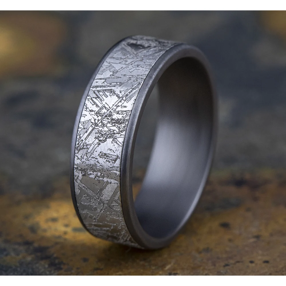 The Gibeon Men's Wedding Band in Grey Tantalum and 14K White Gold - 7.5mm Width by Ammara Stone - Image 4