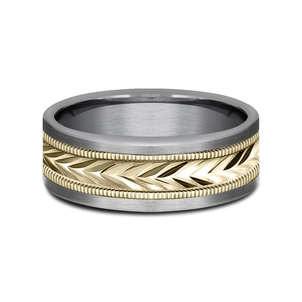 The Harvest Men's Wedding Band in Grey Tantalum and 14K Yellow Gold - 8mm Width by Ammara Stone - Image 3