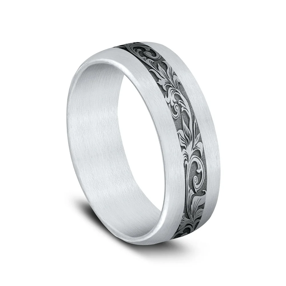 The Heir Men's Wedding Band in 14K White Gold and Grey Tantalum - 7.5mm Width by Ammara Stone - Image 2