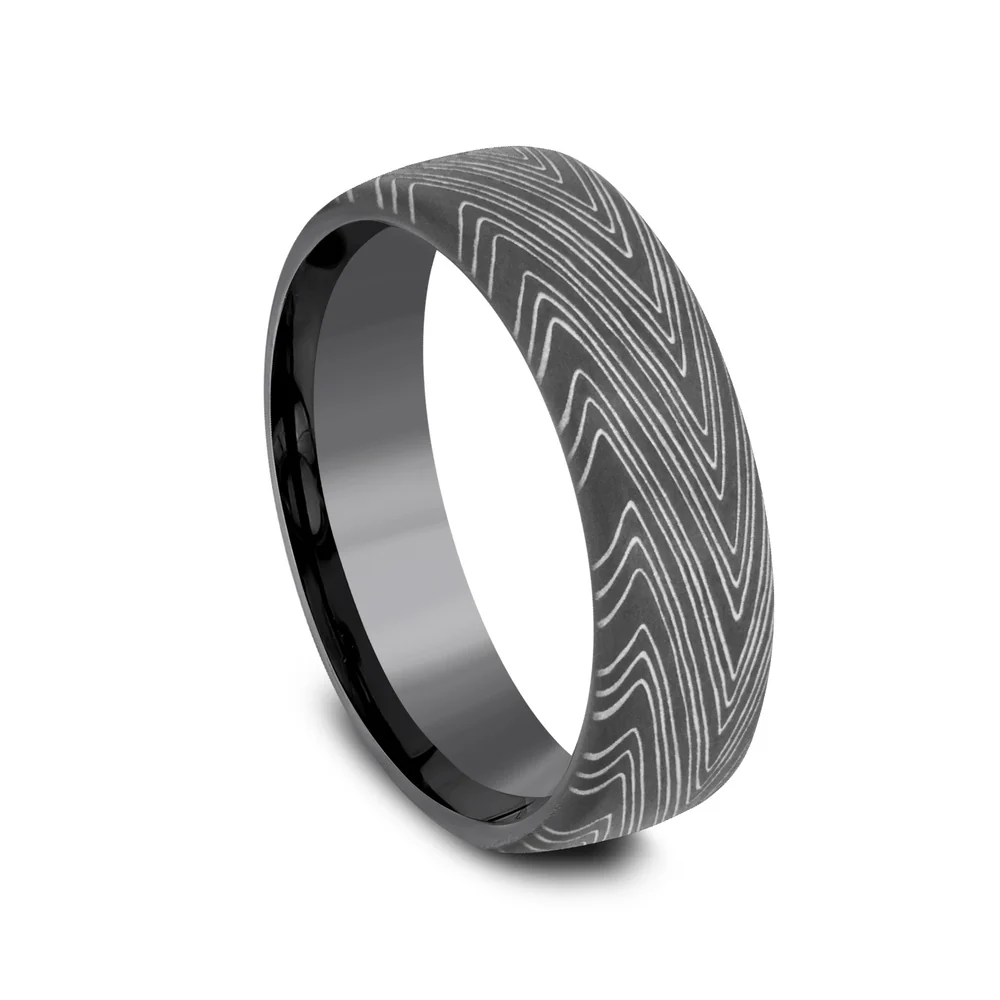 The Herringbone Men's Wedding Band in Darkened Tantalum - 6.5mm Width by Tantalum - Image 2