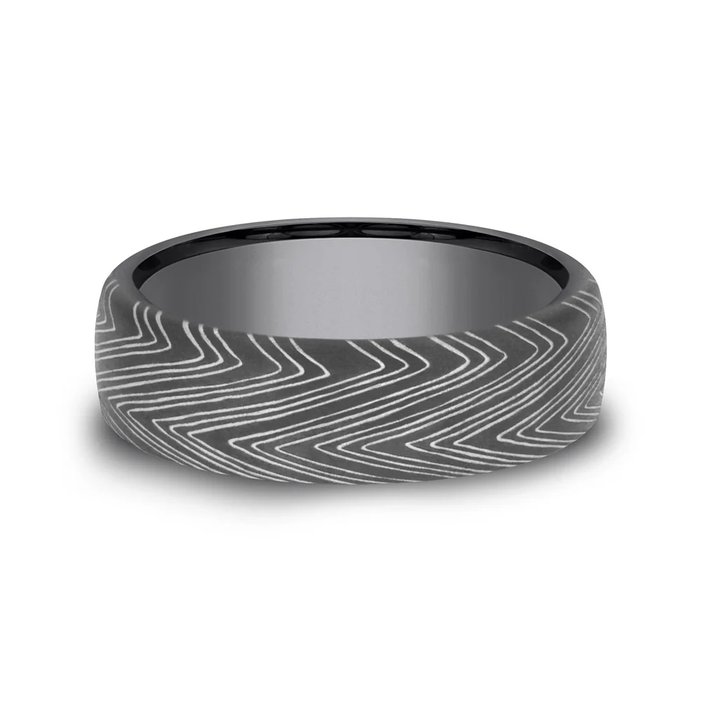 The Herringbone Men's Wedding Band in Darkened Tantalum - 6.5mm Width by Tantalum - Image 3