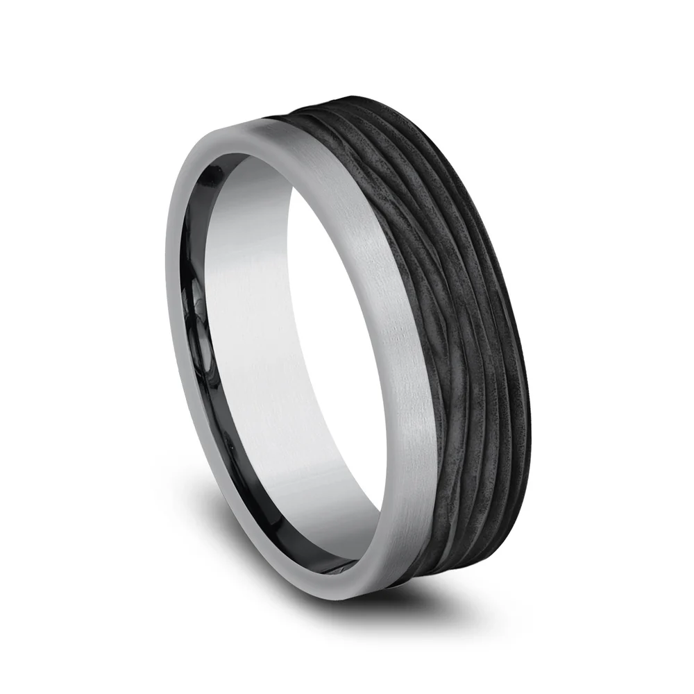 The Hickory Men's Wedding Band in Grey Tantalum and Black Titanium - 7mm Width by Tantalum - Image 2