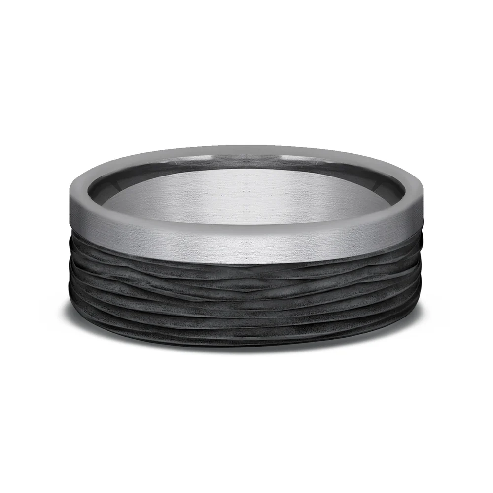 The Hickory Men's Wedding Band in Grey Tantalum and Black Titanium - 7mm Width by Tantalum - Image 3