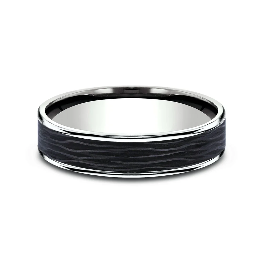 The Hollow Men's Wedding Band in 14K White Gold and Forged Carbon Fiber - 5.5mm Width by Ammara Stone - Image 3