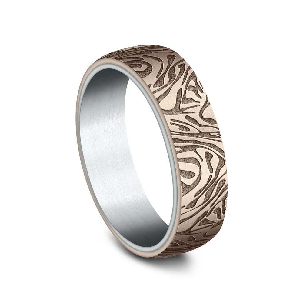 The Imperial Men's Wedding Band in 14K White and Rose Gold - 6.5mm Width by Benchmark - Image 2