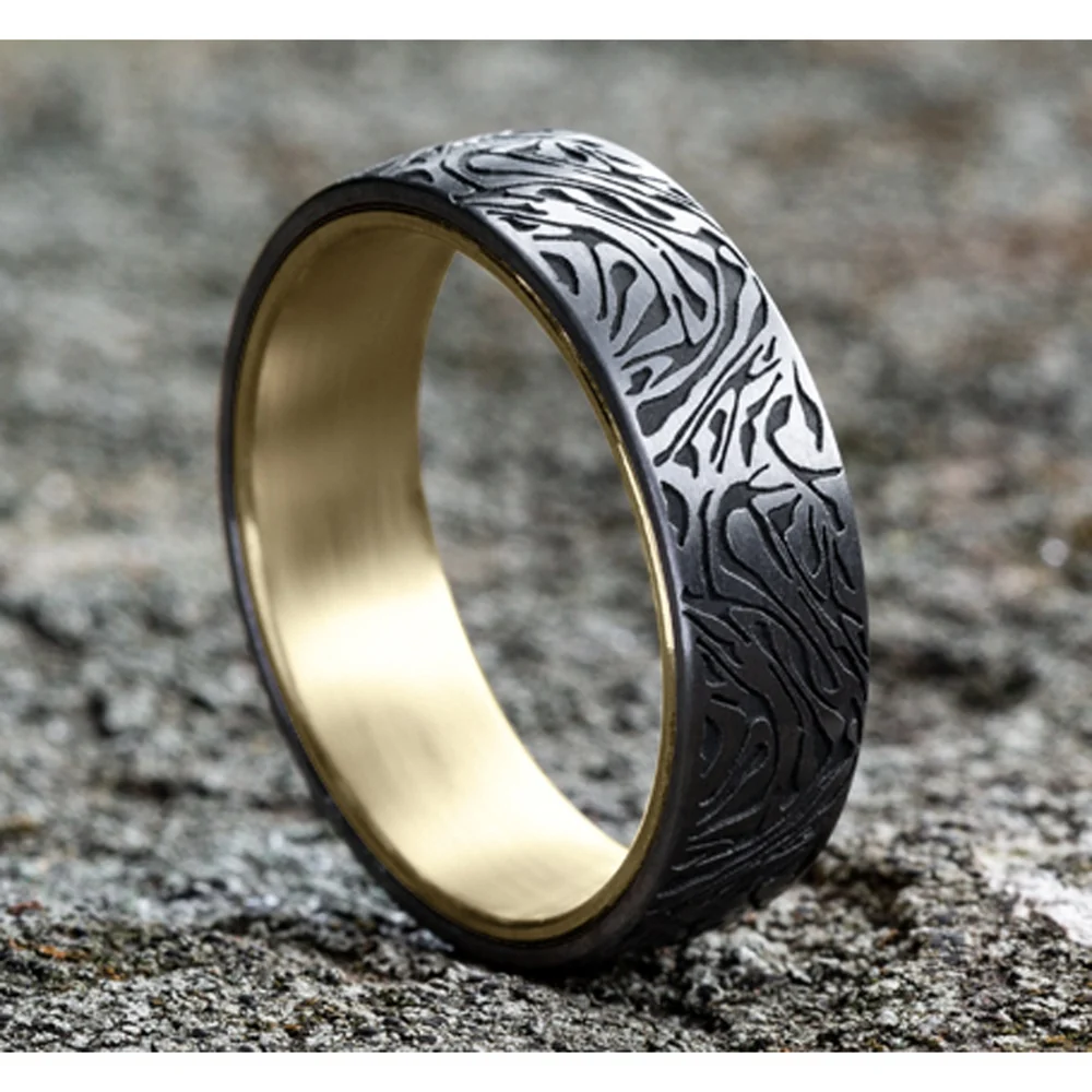 The Imperial Men's Wedding Band in 14K Yellow and Grey Tantalum - 6.5mm Width by Ammara Stone - Image 4