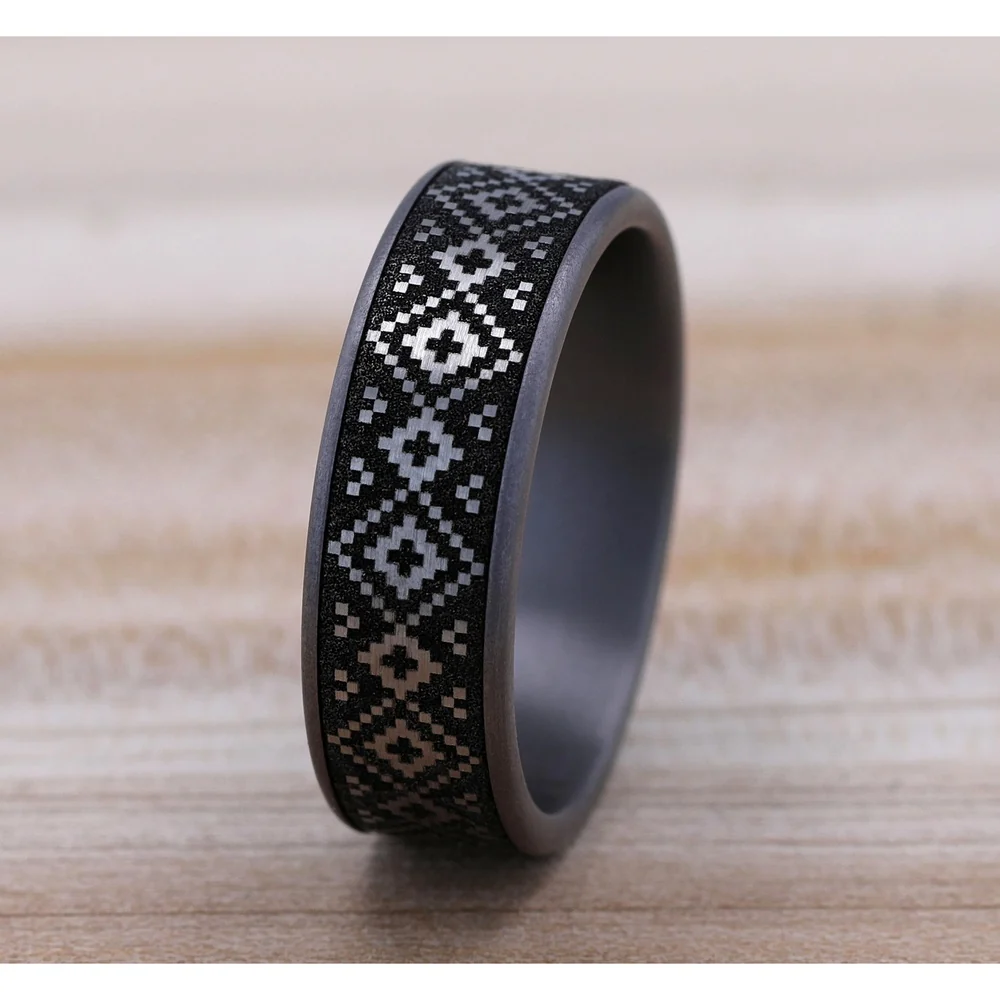 The Isle Men's Wedding Band in Grey Tantalum and Grey/Black Titanium - 7.5mm Width by Brook and Branch - Image 4