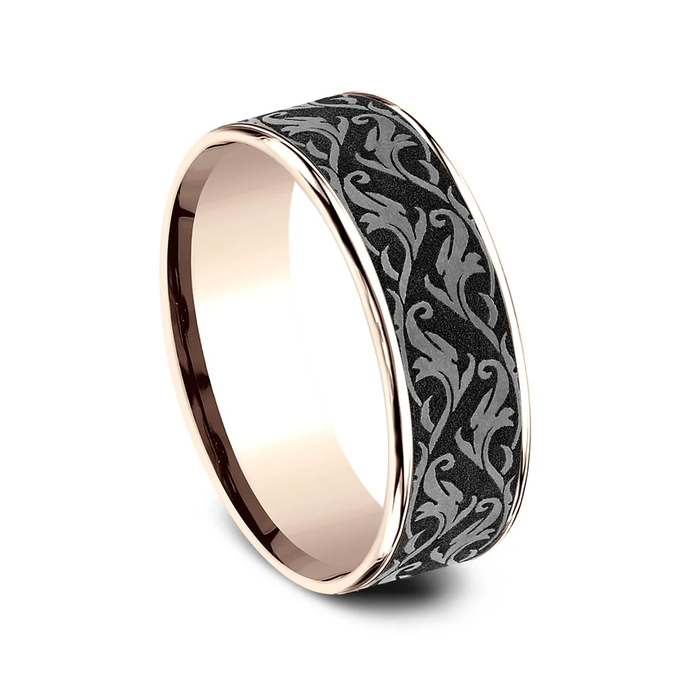 The Ivy Men's Wedding Band in 14K Rose Gold and Grey Tantalum - 7.5mm Width by Ammara Stone - Image 2