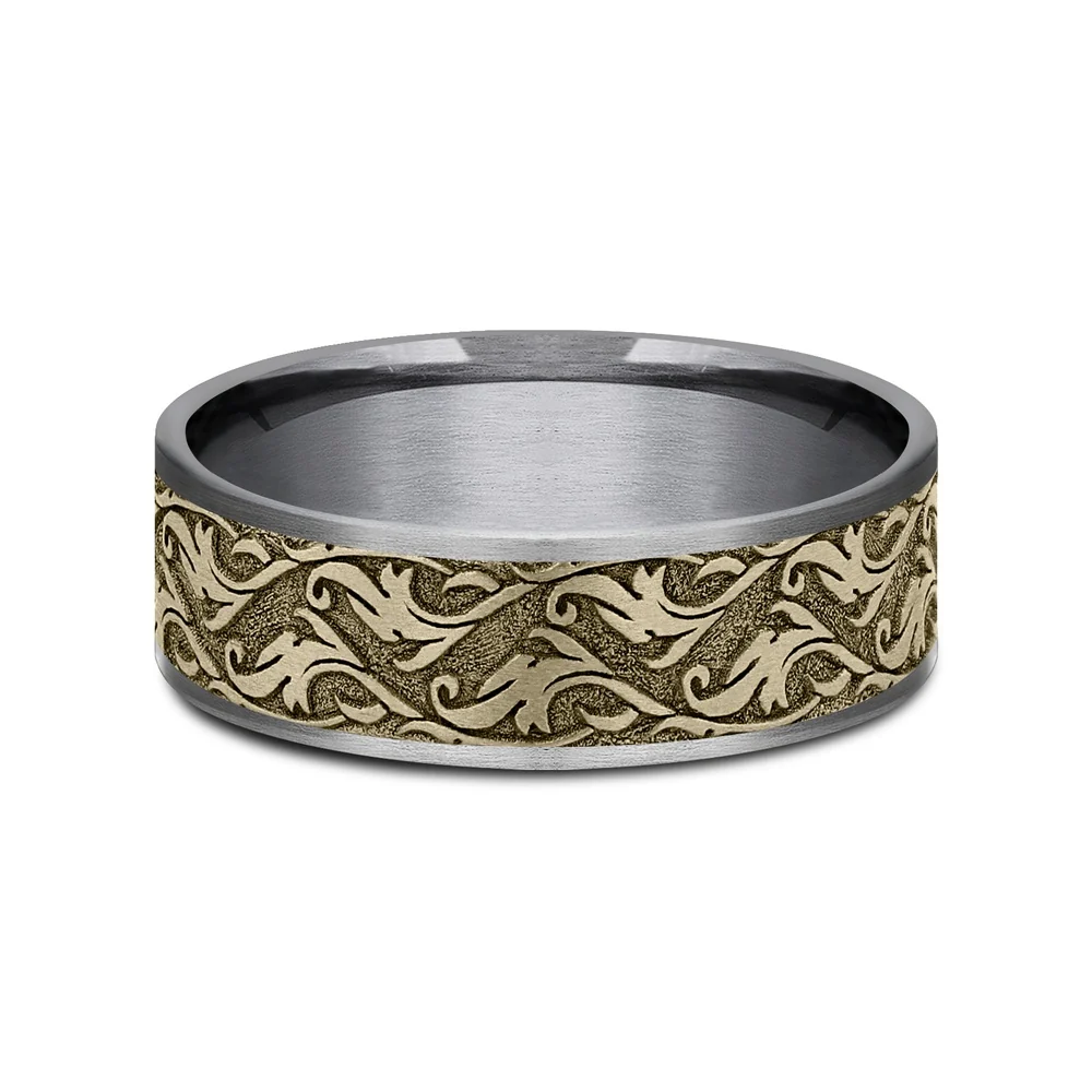 The Ivy Men's Wedding Band in Grey Tantalum and 14K Yellow Gold - 7.5mm Width by Ammara Stone - Image 3