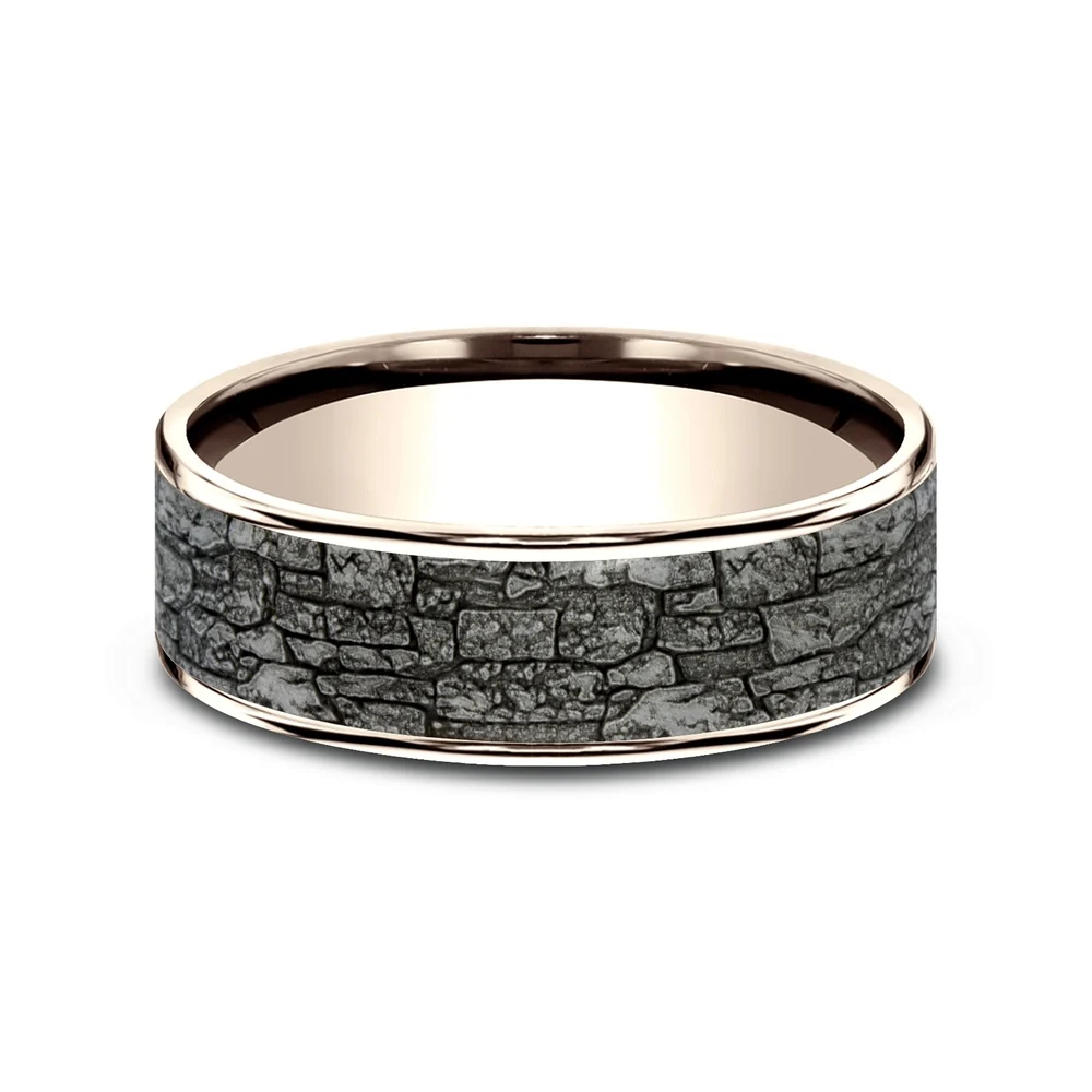 The Jackson Men's Wedding Band in 14K Rose Gold and Grey Tantalum - 7.5mm Width by Ammara Stone - Image 3