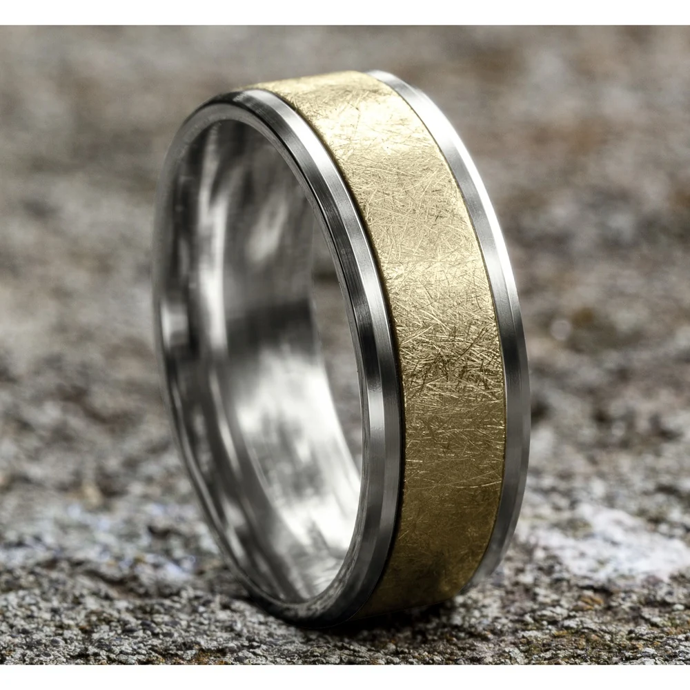The Knight Men's Wedding Band in 14K White and Yellow Gold - 8mm Width by Benchmark - Image 4