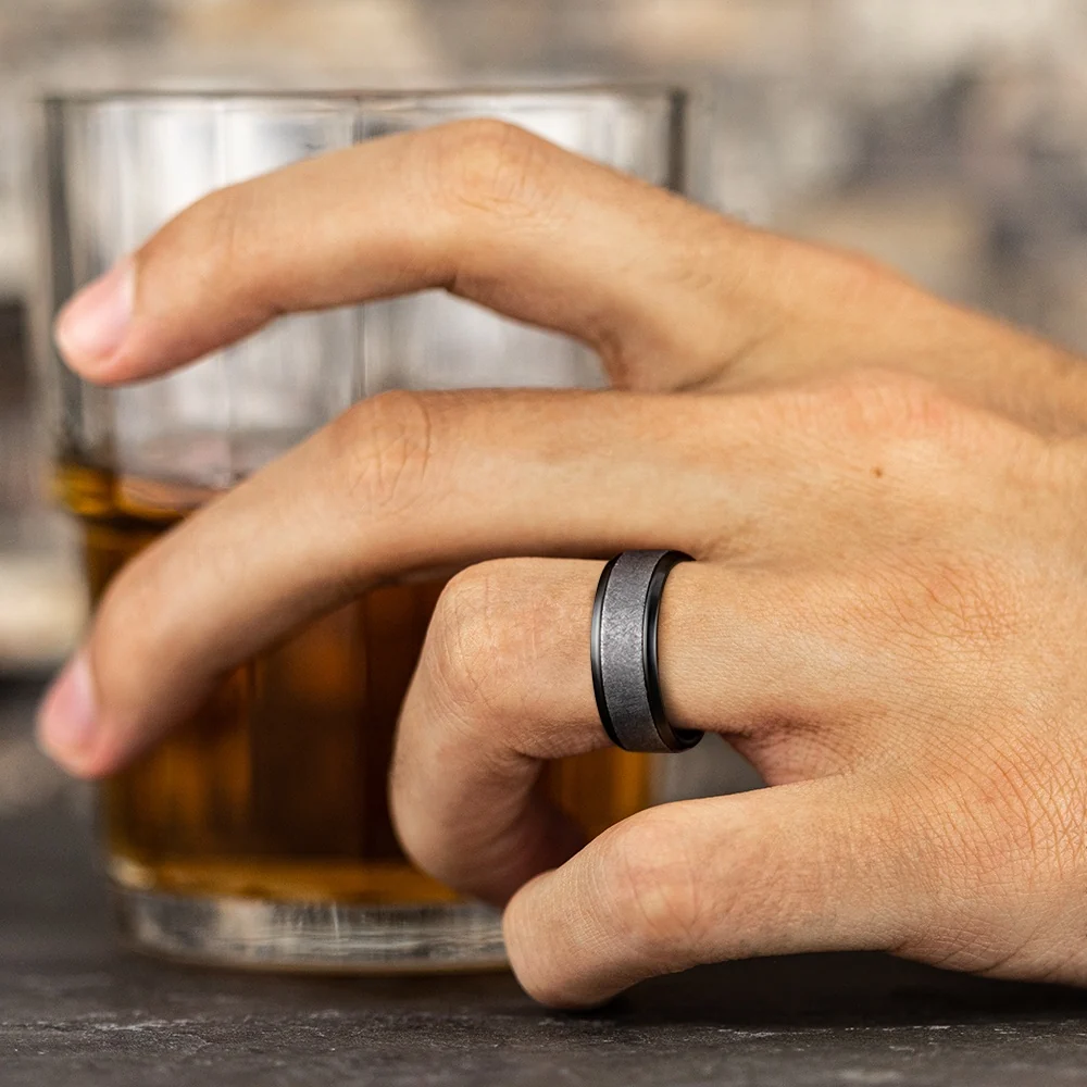 The Knight Men's Wedding Band in Black Titanium and Grey Tantalum - 8mm Width by Tantalum - Image 5