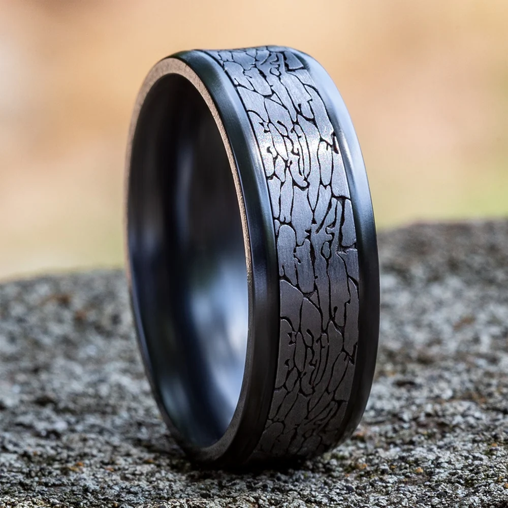 The Legend Men's Wedding Band in Black Titanium and Grey Tantalum - 8mm Width by Tantalum - Image 4
