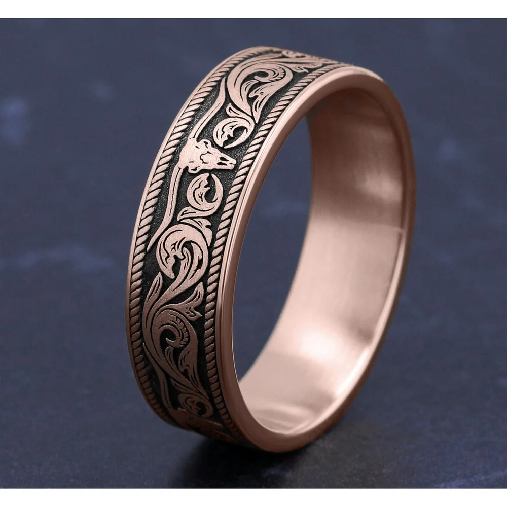 The Longhorn Men's Wedding Band in 14K Rose Gold - 7mm Width by Brook and Branch - Image 4