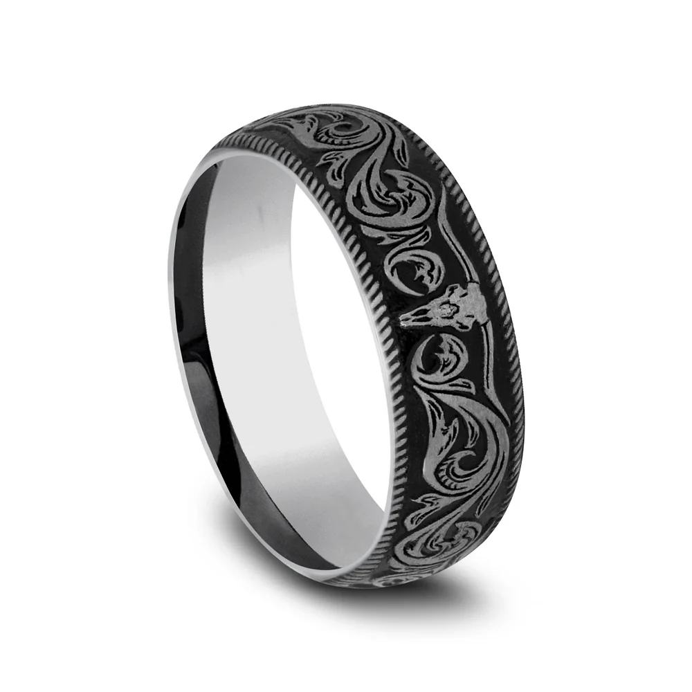 The Longhorn Men's Wedding Band in Tungsten - 8mm Width by Forge - Image 2