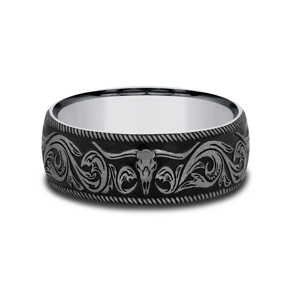 The Longhorn Men's Wedding Band in Tungsten - 8mm Width by Forge - Image 3