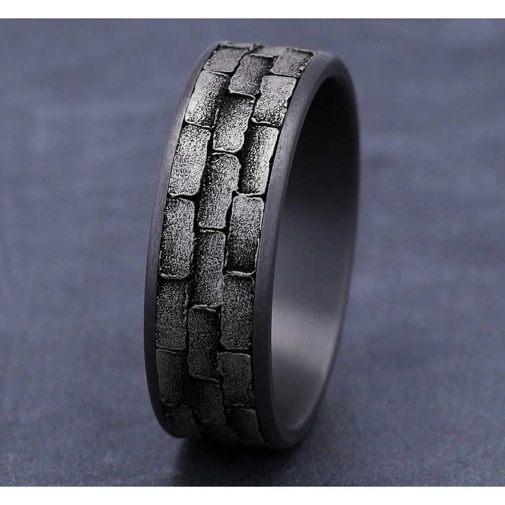 The Mason Men's Wedding Band in Grey Tantalum and 14K White Gold - 7.5mm Width by Ammara Stone - Image 4