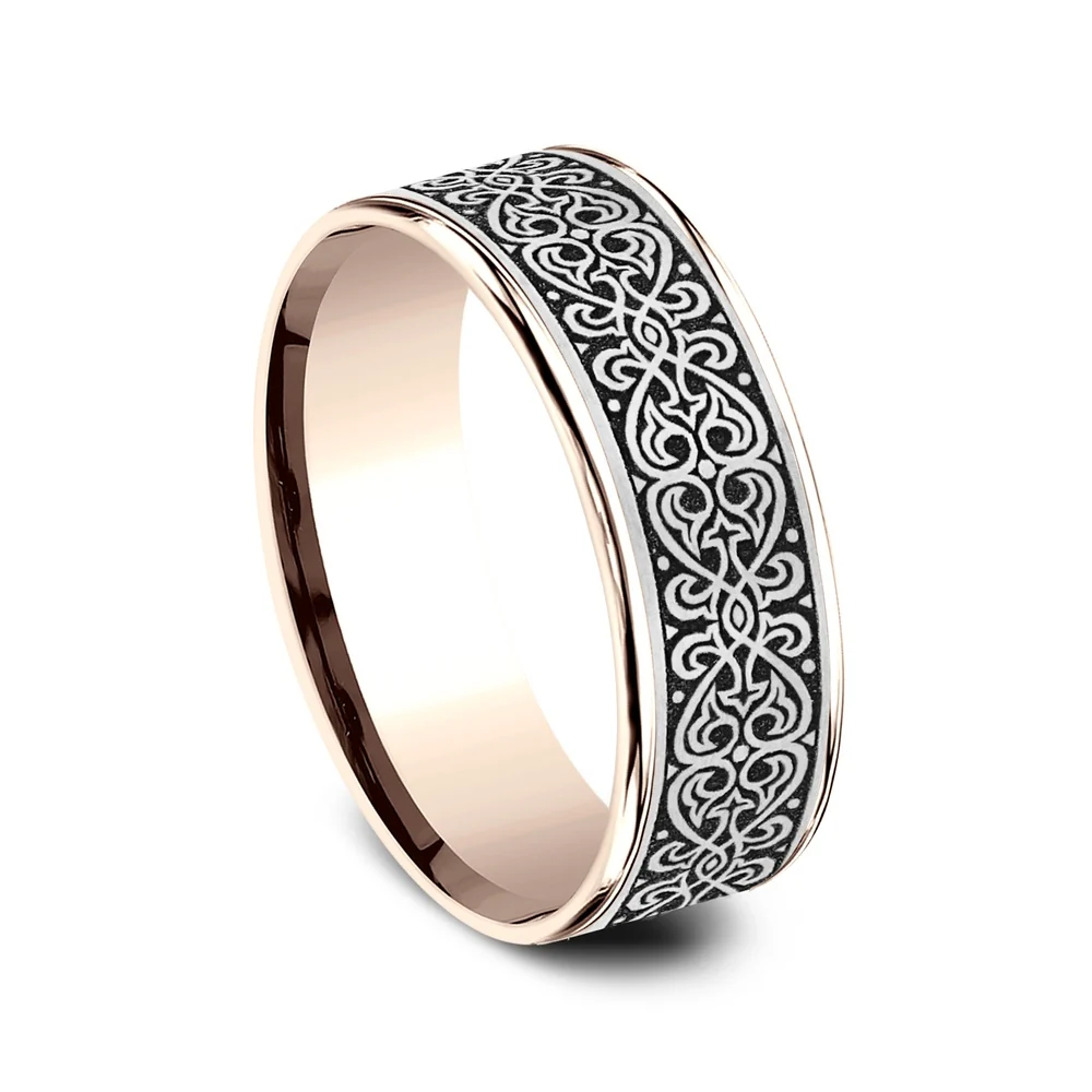 The Mihrab Men's Wedding Band in 14K Rose Gold and Grey/Black Titanium - 7.5mm Width by Ammara Stone - Image 2