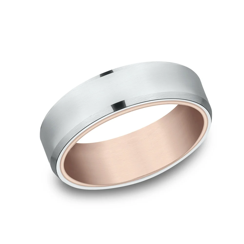 The Nobleman Men's Wedding Band in 14K Rose and White Gold - 6.5mm Width by Benchmark