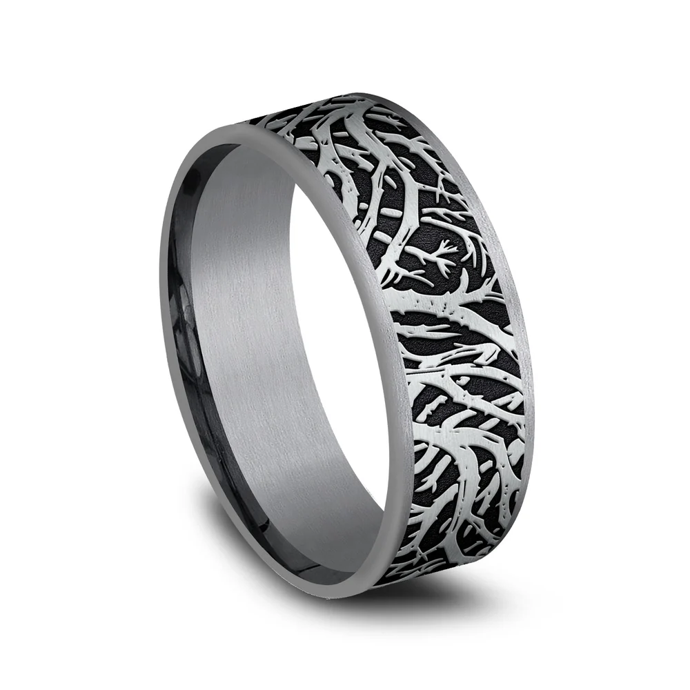 The Olympia Men's Wedding Band in Grey Tantalum and 14K White Gold - 7.5mm Width by Ammara Stone - Image 2