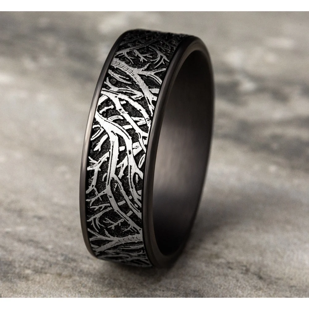The Olympia Men's Wedding Band in Grey Tantalum and 14K White Gold - 7.5mm Width by Ammara Stone - Image 4
