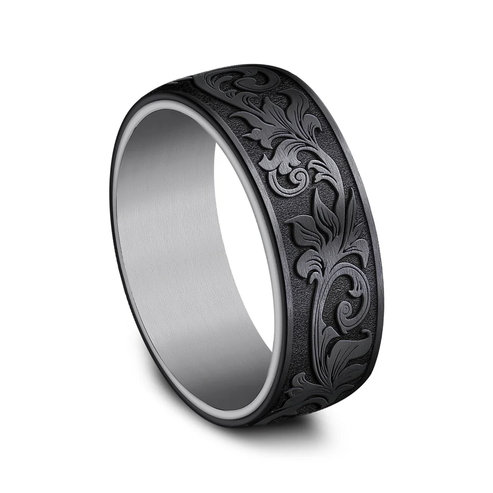 The Palace Men's Wedding Band in Grey Tantalum and Black Titanium - 8mm Width by Tantalum - Image 2