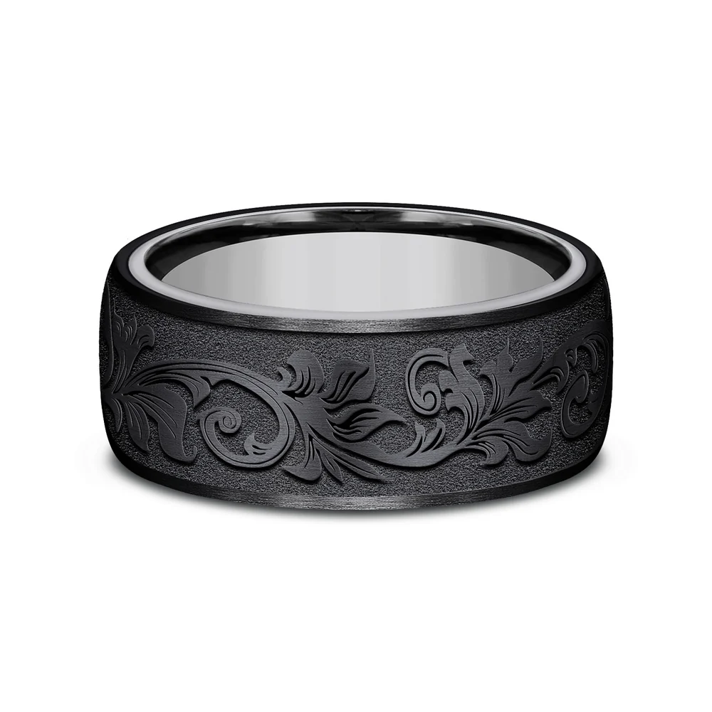 The Palace Men's Wedding Band in Grey Tantalum and Black Titanium - 8mm Width by Tantalum - Image 3