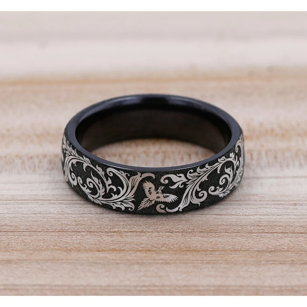 The Pheasant Men's Wedding Band in Grey/Black Titanium - 6.5mm Width by Brook and Branch - Image 4