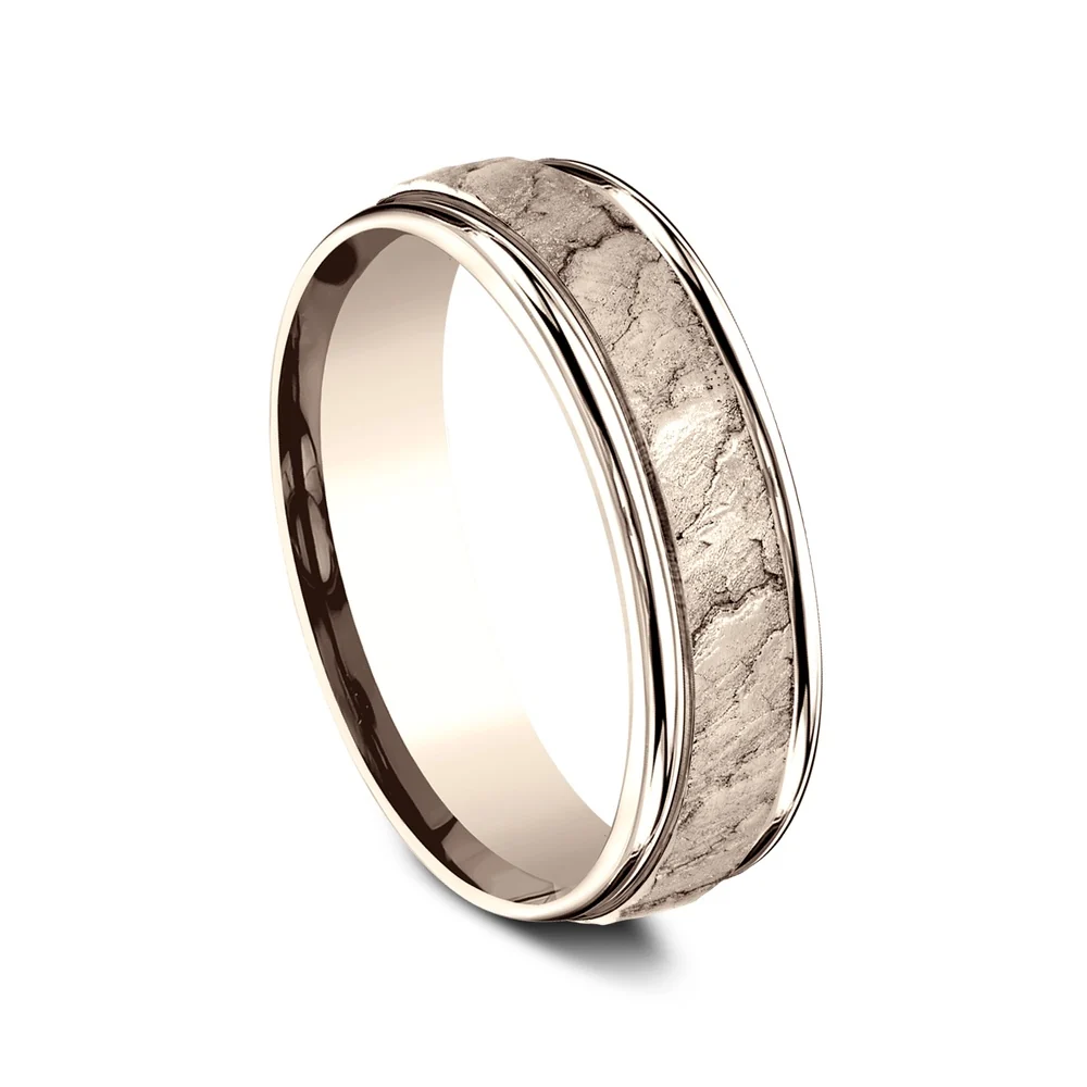 The Pompeii Men's Wedding Band in 14K Rose Gold - 6.5mm Width by Benchmark - Image 2