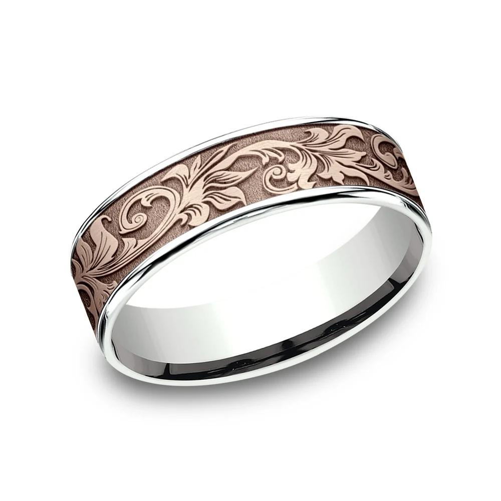The Prince Men's Wedding Band in 14K White and Rose Gold - 6.5mm Width by Benchmark