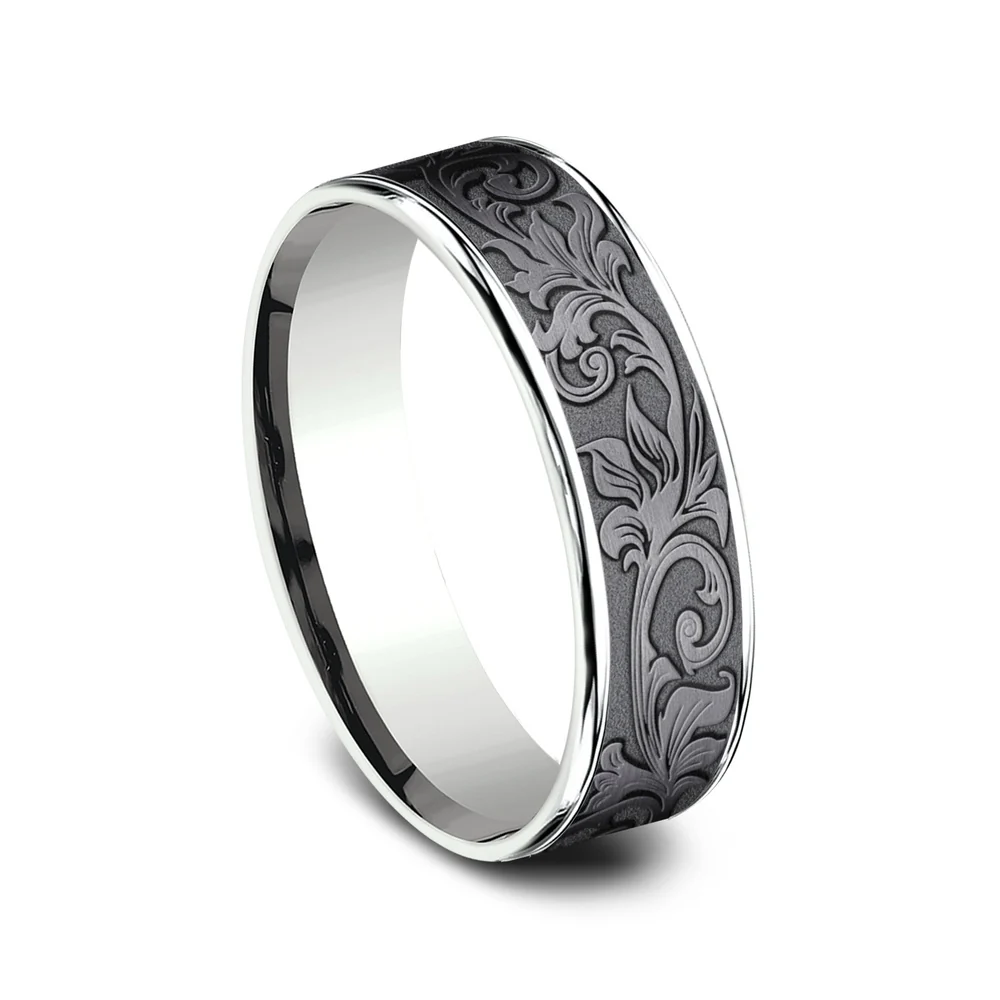 The Prince Men's Wedding Band in 14K White Gold and Tantalum - 6.5mm Width by Ammara Stone - Image 2