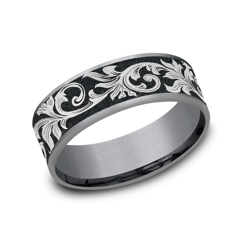 The Prince Men's Wedding Band in Grey Tantalum and Grey/Black Titanium - 7.5mm Width by Tantalum