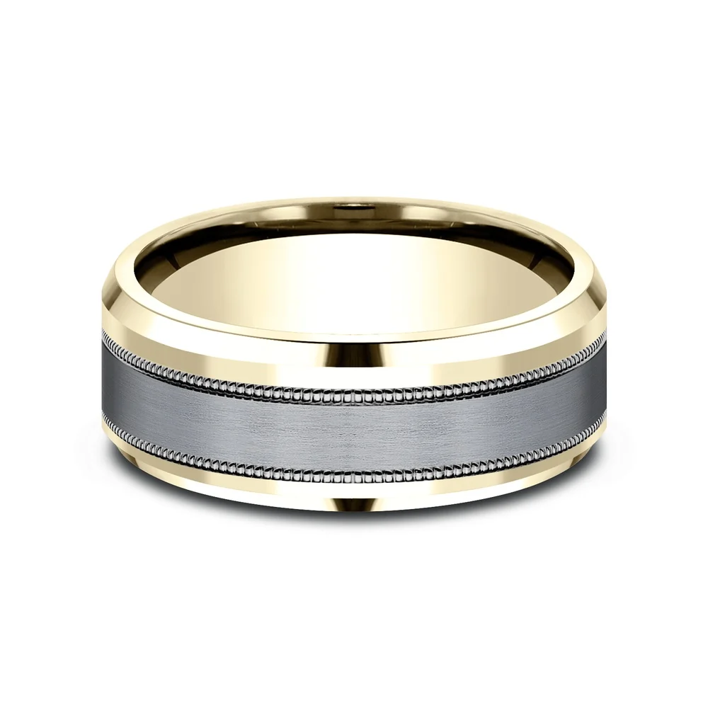 The Professor Men's Wedding Band in 14K Yellow Gold and Grey Tantalum - 8mm Width by Ammara Stone - Image 3