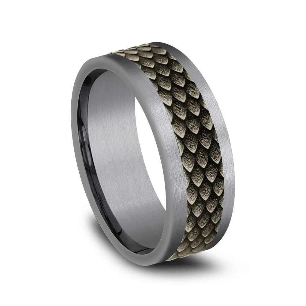 The Rhaegal Men's Wedding Band in Grey Tantalum and Bronze - 8mm Width by Tantalum - Image 2