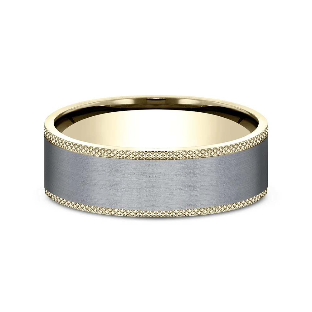 The Rogue Men's Wedding Band in 14K Yellow Gold and Grey Tantalum - 7mm Width by Ammara Stone - Image 3