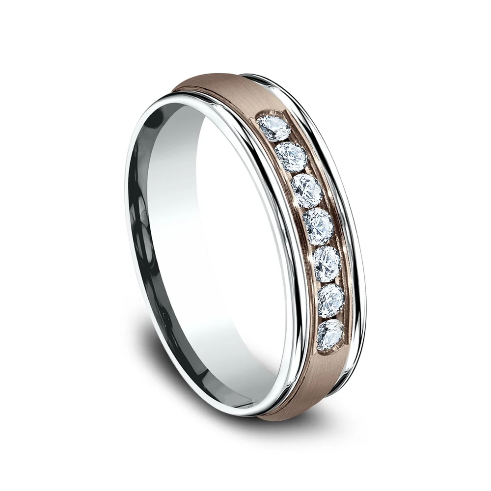 The Roosevelt Men's Wedding Band in 14K White and Rose Gold - 6mm Width by Benchmark - Image 2