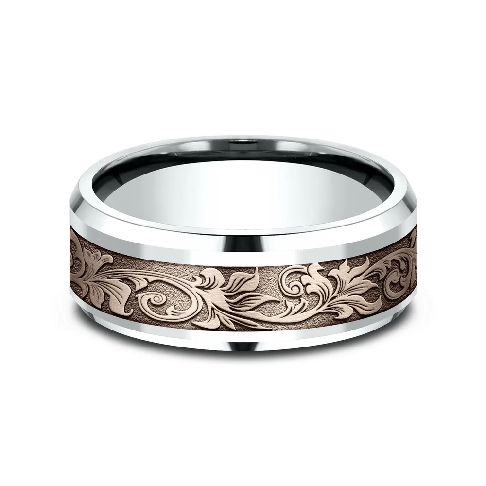 The Royal Men's Wedding Band in 14K White and Rose Gold - 8mm Width by Benchmark - Image 3