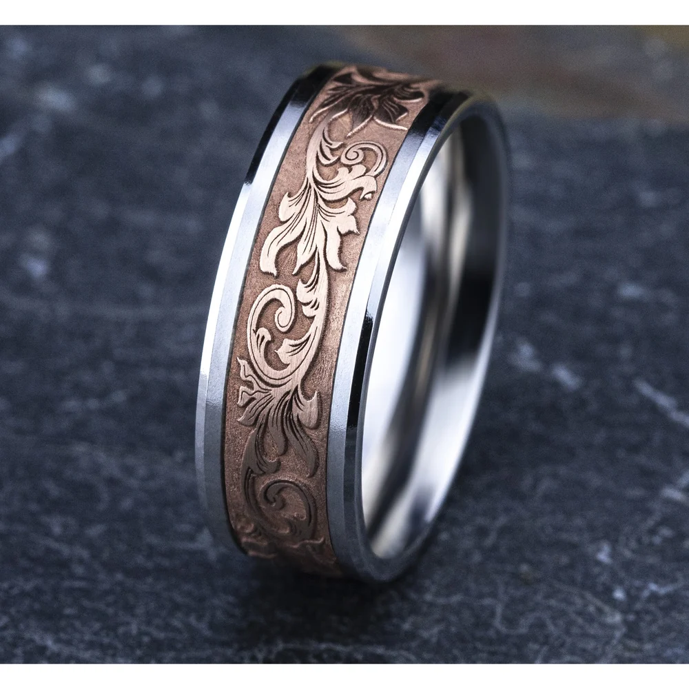 The Royal Men's Wedding Band in 14K White and Rose Gold - 8mm Width by Benchmark - Image 4
